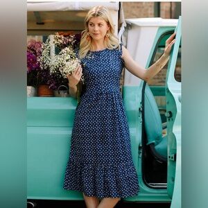 Ruffled Midi Dress in Blue Dots by Mata Traders